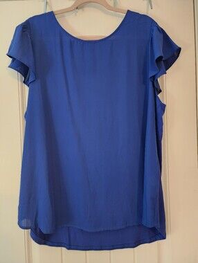 Papermoon 2X NWOT Women’s Royal Blue Cap Sleeve Blouse Summer Cool Classic